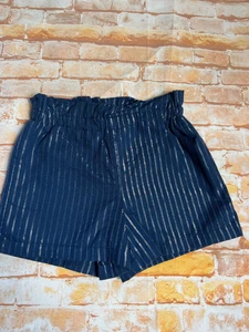 BNWT Girls Sz 4 Cute Anko Navy Blue With Silver Stripe Elastic Waist Shorts - Picture 1 of 1