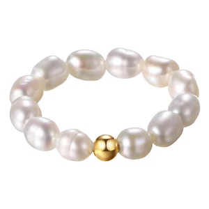 Freshwater Pearl Ring Elastic Thin Beaded Delicate Minimal Stackable Band Women - Picture 1 of 21