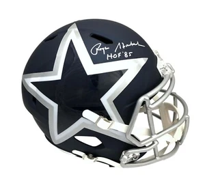 Roger Staubach Signed Inscribed "HOF" Cowboys Blue Amp FS Alternate Helmet JSA - Picture 1 of 6
