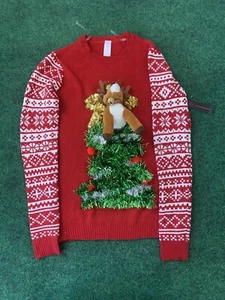 New Ugly Funny Christmas Sweater Plush Reindeer Tree 3D Tinsel S 3-5 - Picture 1 of 8