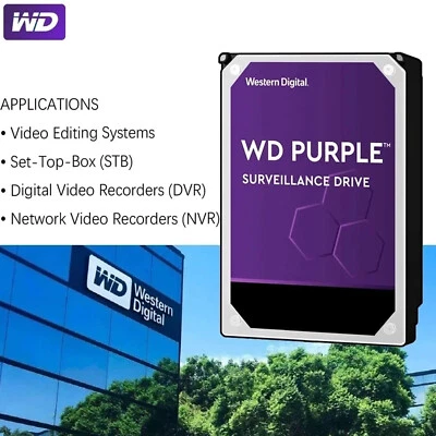WD Purple 1TB 2T 3T 4TB HDD Surveillance Hard Drive Western Digital 5400RPM 3.5" - image 1 of 4