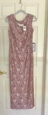 Vestido Largo Formal Noche Lentejuelas Encaje CONNECTED APPAREL Rosa Talla 4 Nuevo con Etiquetas Foto 1 de 4