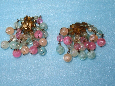 Ohrringe, Modeschmuck, vielfarbige Perlen, rosa, türkis, Clip - Bild 1 von 4