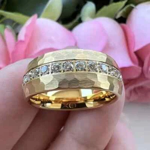 2 Ct Round Cut Natural Moissanite Men's Wedding Band Ring 14K Yellow Gold Finish - Picture 1 of 3
