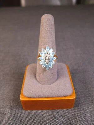 Красивый размер 8 14K HGE золото гальваническое коктейльное кольцо синий белые камни - Изображение 1 из 4