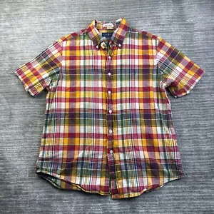 Ralph Lauren Shirt Mens Medium Yellow Woven Indian Madras Colorful Plaid Pony - Picture 1 of 8