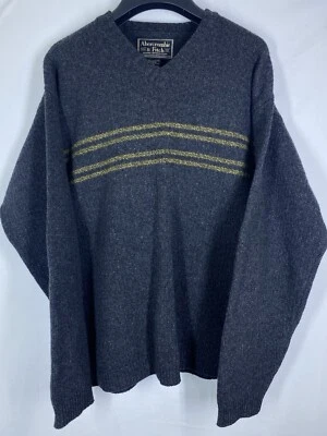 复古 Abercrombie & Fitch 毛衣男式中号 Fair Isle 粗针织羊毛 V 领美国 — 第 1/4 张图片