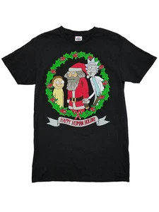 Camiseta Rick and Morty Para Hombre Negra Feliz Navidad Humana - Imagen 1 de 1