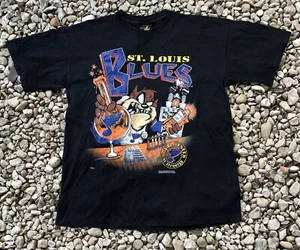 Vtg St. Louis Blues Taz looney tunes short sleeve black color shirt KV35091 - Picture 1 of 2