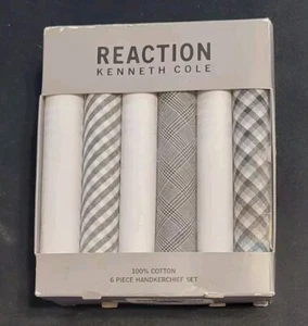 Kenneth Cole 6 Piece Handkerchief Set Assorted White/Gray/Black - Picture 1 of 1
