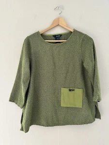Ali Miles Womens Textured Knit Boxy Top Size Petite Medium Green Art to Wear - Picture 1 of 9