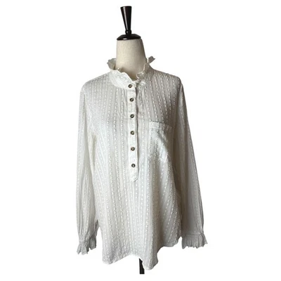 Camisa Meadow Rue Anthropologie Mujer 4 Blanca Punto Suizo Volantes Cuello Popover Boho Foto 1 de 4