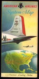 Mapa del sistema American Airlines 1956 DC-7 4 mapas destacados servicio transcontinental - Imagen 1 de 1