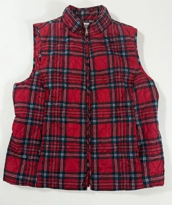 Chaleco acolchado a cuadros escoceses rojo cremallera frontal clásico capa de vacaciones para mujer L P Foto 1 de 4