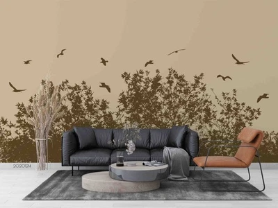 Murales de pared de paisaje de aves de bosque 3D papel tapiz murales pegatina de pared Foto 1 de 4