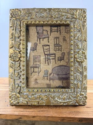 Vtg Ornate Gold Picture Frame With Flowers For 5x7 Photo Vertical Or Horizontal - Image 1 of 4
