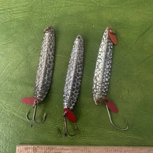 3 Vintage Nestor Pirken Swedish Pimple Metal Lures Silver Hammered Sweden Mich - Picture 1 of 5