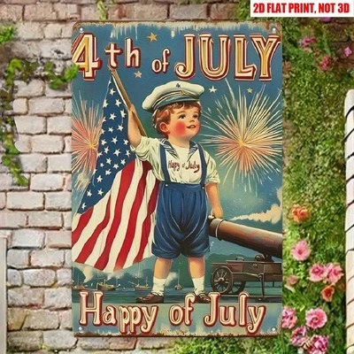 Vintage July 4th Metal Sign American Flag Patriotic Wall Decor Independence Day - Image 1 of 4
