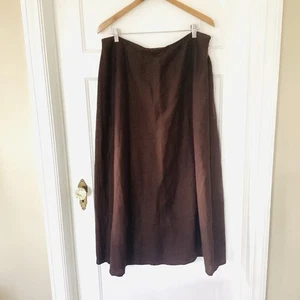 Women's 14 W Long Linen Blend Skirt A-Line Modest Chocolate Brown Zipper Lined - Picture 1 of 10