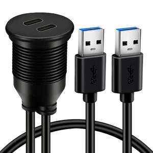 BATIGE Dual Port USB 3.0 Male to 2 Ports Type C Female Car Flush Mount... - Afbeelding 1 van 9
