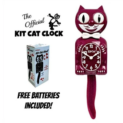 RUBY RED KIT CAT CLOCK 15.5" Glitter MADE IN USA Free Battery Kit-Cat Klock NEW - Image 1 of 4