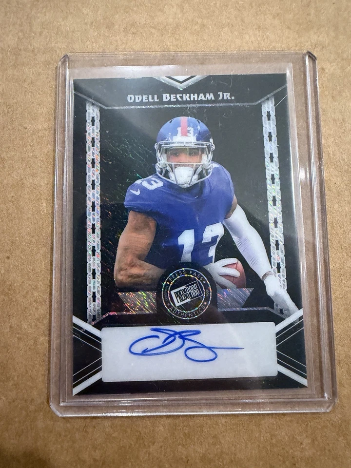 Tarjeta autógrafa Leaf Press Pass Odell Beckham Jr. 2024 automática ¡Gigantes de Nueva York! 1/2! Foto 1 de 2