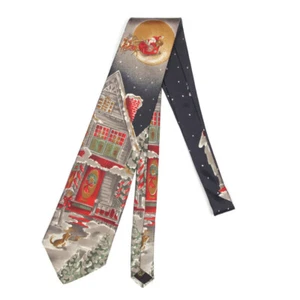 417 VAN HEUSEN Christmas Santa Sleigh Reindeer Holiday Men's Silk Neck Tie - Picture 1 of 4