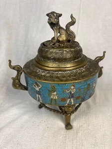 Antique Chinese Bronze Cloisonné Censor with Foo Dog Finial Lid 19th C - Picture 1 of 10