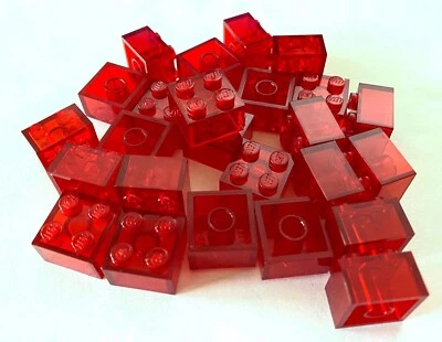 *NEW* 25 Pieces Lego BRICKS 2x2 TRANS RED 3003 - Image 1 of 2