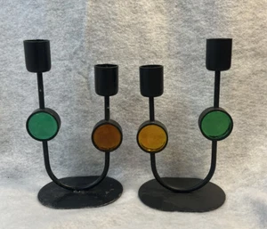Pair of Ystad Metall  Candleholders Gunnar Ander Wrought Iron & Glass Sweden - Picture 1 of 12