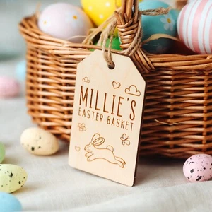 Easter Basket Name Tag | Bouncing Bunny Rabbit | Childs Name tag | Easter Keepsa - Picture 1 of 9