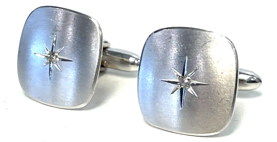 Vintage Dolan Bullock 14k White Gold Diamond Center Cufflinks 9.8 grams - Image 1 of 4
