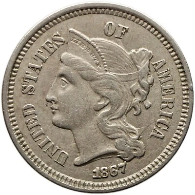 1867 3 Cents Nickel USA Coin Overstruck (MO2702-) - Image 1 of 3