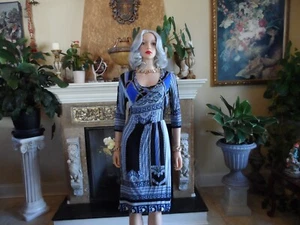 Etro Blue/Black Paisley Print Surplice Dress w/Under Cami Detail Size IT46-US 10 - Picture 1 of 22