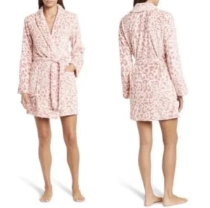 PJ Salvage NEW Ultra Soft Robe Pink Leopard Women’s Size L Open Front Short 5706 - Picture 1 of 5