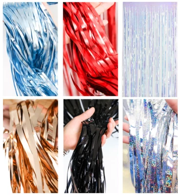 10 piezas 2M/3M Flecos de Lámina Oropado Brillante Puerta Cortina Boda Cumpleaños Fiesta Decoración Foto 1 de 4