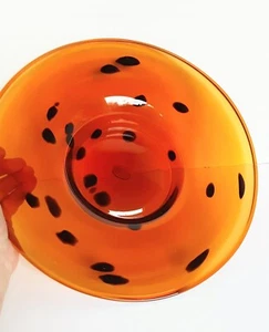 Vintage Art Glass Bowl Amber w/ Dark Spots. MCM. Centerpiece Handblown 13" D - Picture 1 of 14