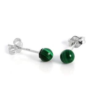 Sterling Silver & 4mm Green Malachite Stone Stud Earrings Studs - Picture 1 of 6