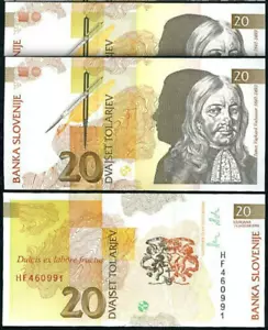 Slovenia 20 Tolarjev 1992, UNC, 2 Pcs PAIR, Consecutive, P-12, Pre-Euro - Picture 1 of 4