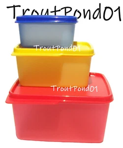 Tupperware Keep Tabs Nesting Stacking Square Storage Containers Yellow Red Blue - Picture 1 of 8