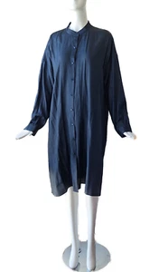 Vestido Eileen Fisher 100% Seda Botón Delantero Azul Ligero Banda Cuello Talla Grande - Imagen 1 de 7