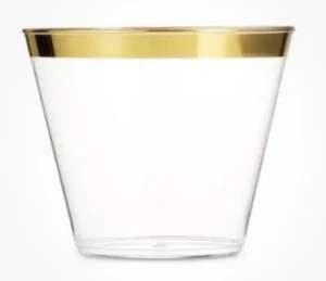 22 Piece 250ml Gold Rim Hard Plastic Cup - Party Birthday Christmas Reusable - Picture 1 of 3