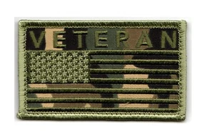 Parche de 2 piezas gancho y bucle camuflaje OD bandera americana veterano 2" x 3,5" - Imagen 1 de 1