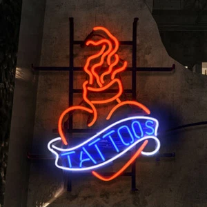 Tatuajes Corazón Tatuaje Cuerpo Piercing 20""x16"" Letrero de Luz de Neón Lámpara Decoración Vidrio Real - Imagen 1 de 1