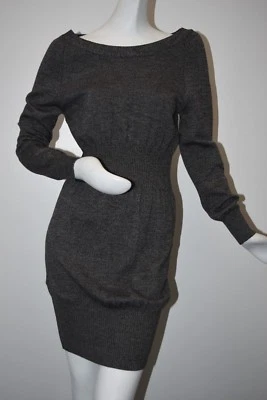 NUEVO con ETIQUETAS Chanel Vestido Tejido Suéter Gris Oscuro Negro Antracita LANA CC 42 Foto 1 de 4