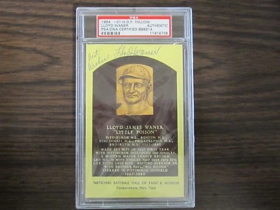 Lloyd Waner Autograph / Signed Gold Hall of Fame post card PSA/DNA Slabed GHFPC - Image 1 of 3
