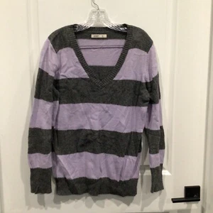 nwot Old Navy women X Large sweater purple gray horizontal stripes long sleeve - Picture 1 of 3