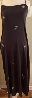 Ночная рубашка Natori Long SlipDress черная с цветочными наклейками регулируемые ремни S - Изображение 1 из 4