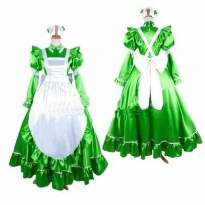 Vestido gótico Lolita Sissy niña bloqueable verde satinado disfraz cosplay hecho a medida Foto 1 de 4