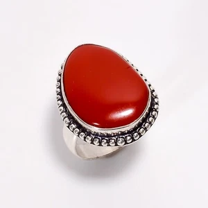 Red Coral Gemstone 925 Silver Sister Bezel Wedding Statement Ring Jewelry US 10 - Picture 1 of 6